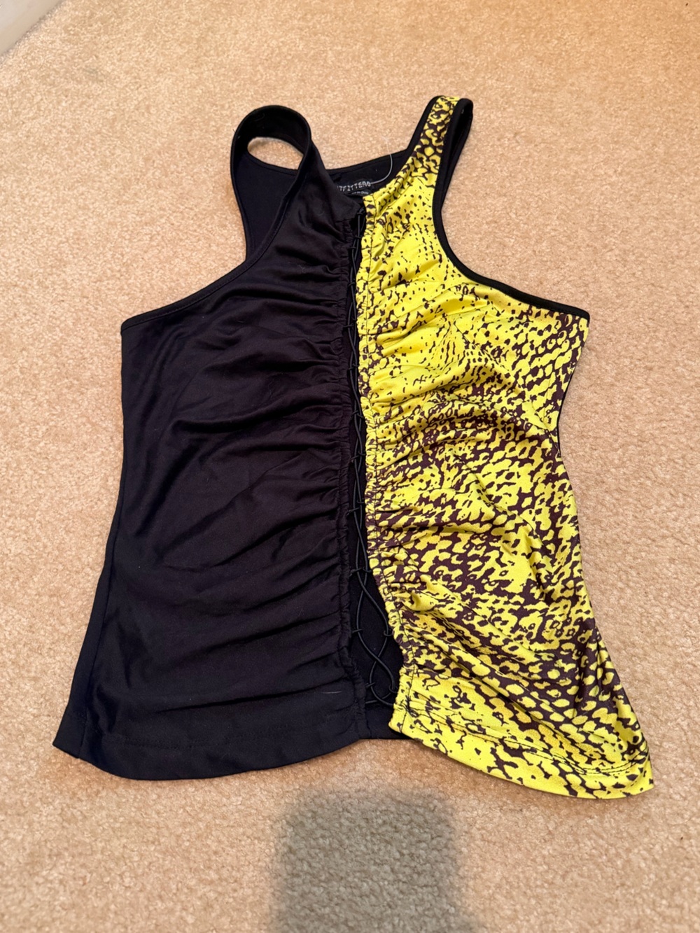 Urban Outfitters Black & Yellow Two-Tone Racerback Tank
